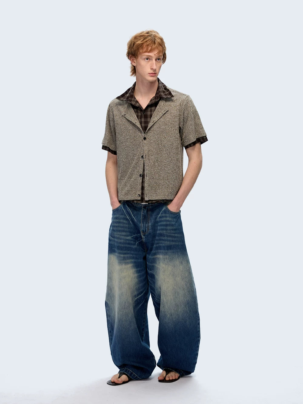 TZ Killer Stitching Double Neck Contrasting Plaid Shirt