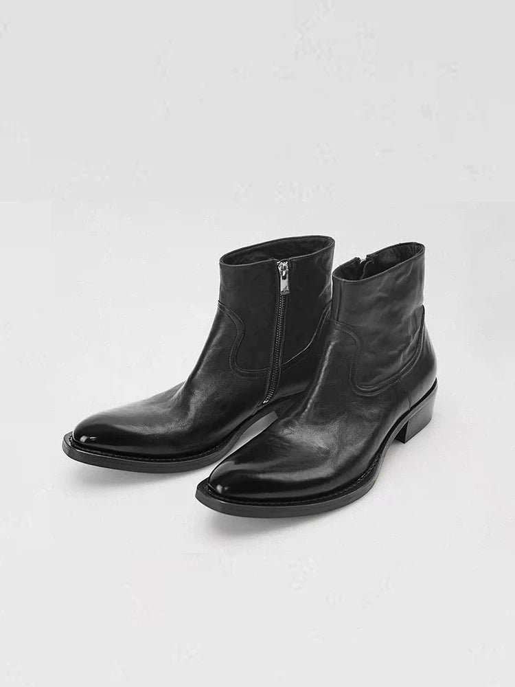 SHENLV STUDIO Top Cowhide High Heel Pointed Chelsea Boots