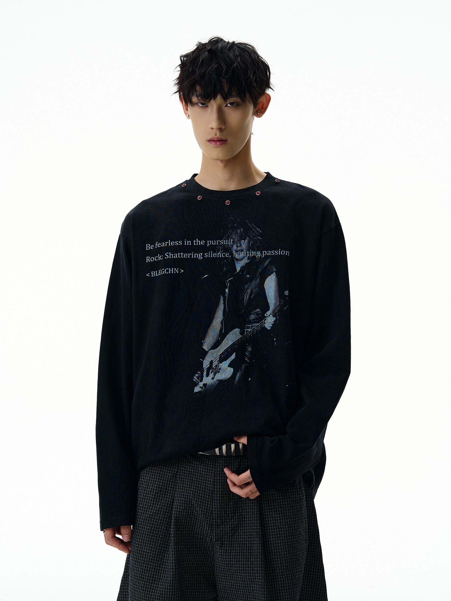 A PUEE Vintage Rivet Versatile Loose Long Sleeve