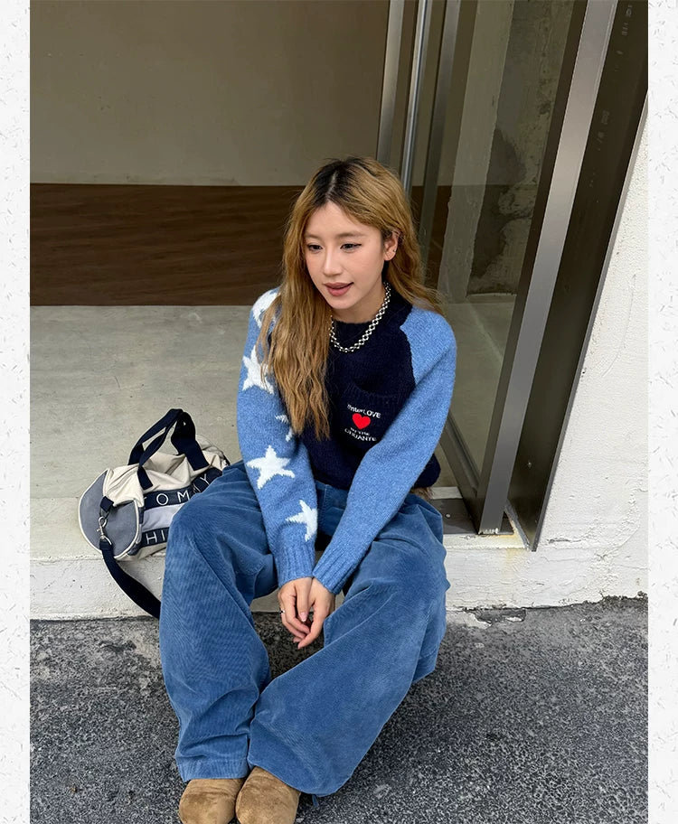 CCYE Contrasting Color Splicing Star Sweater