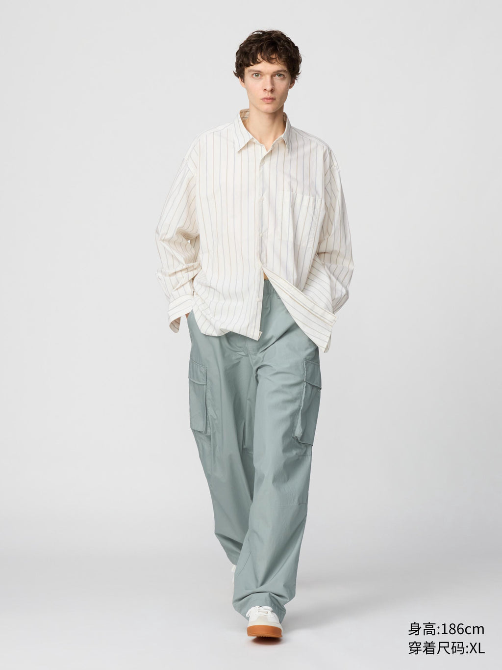 Uniqlo C series cooperative men's and women's loose striped shirt/long-sleeved shirt casual new 476025