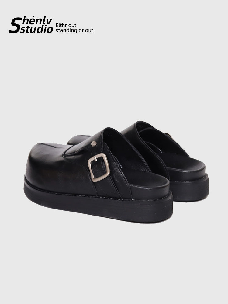 SHENLV STUDIO Big Head Platform Half-tow Leather Shoes Birkenstocks