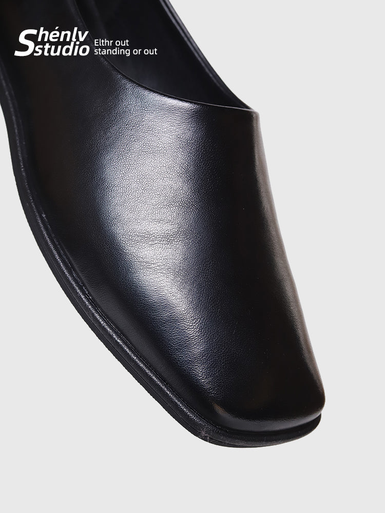 SHENLV STUDIO Simple One-pedal Lazy Flat Leather Shoes