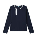 CryingCenter Waffle Diagonal Placket Two-color Button Round Neck Long Sleeve