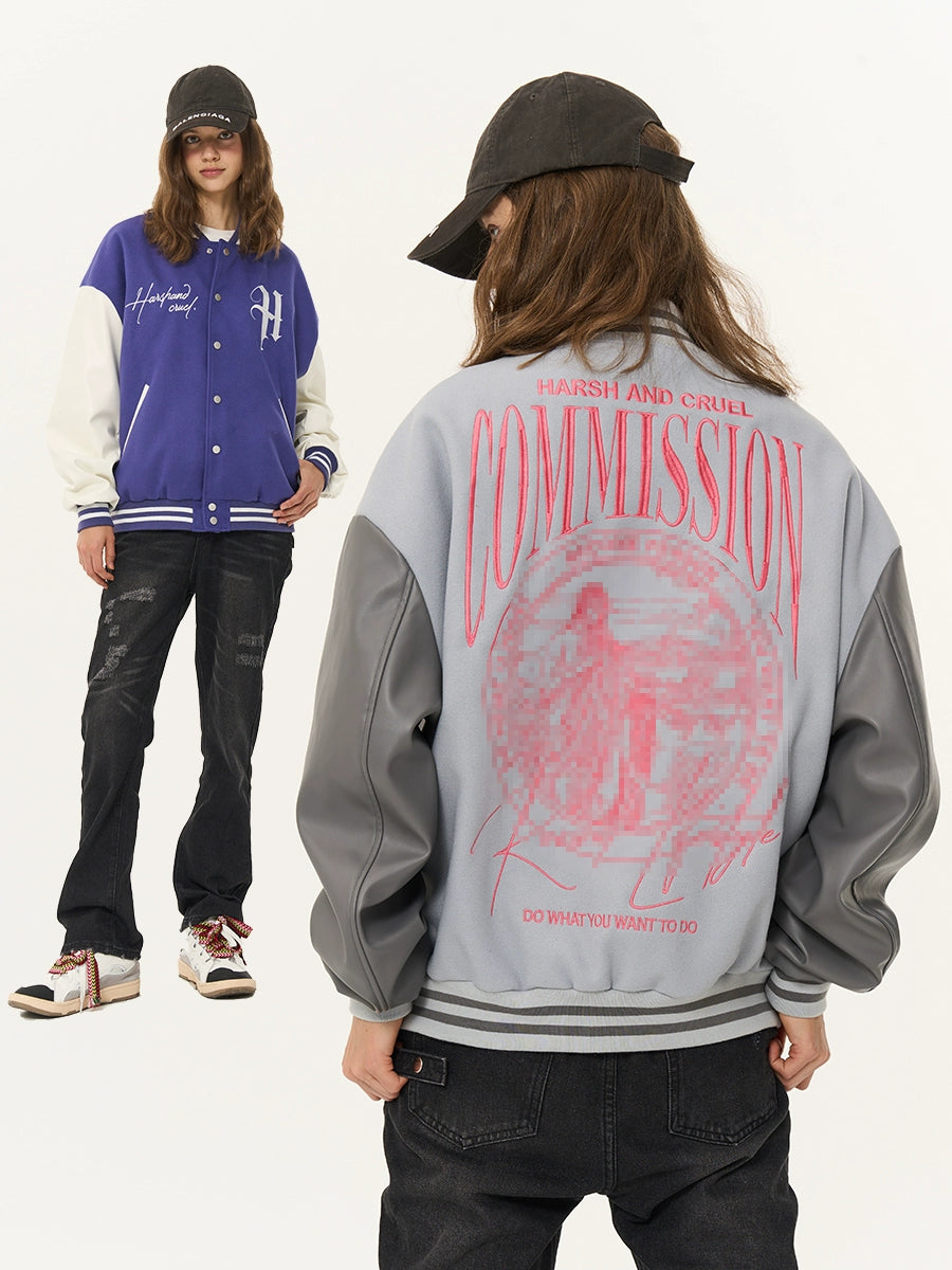 Harshandcruel Vintage Hip Hop Embroidered Baseball Jacket