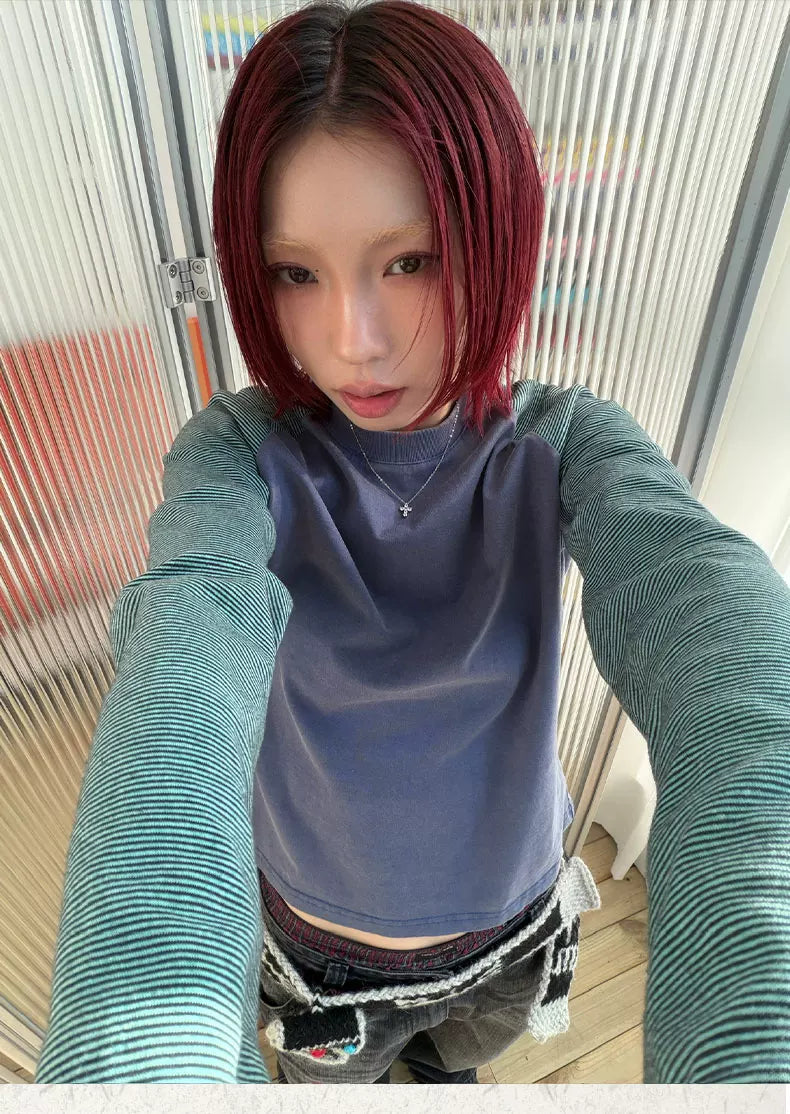 MMBBT Pinstriped Shoulder Sleeves Color Matching Long Sleeves