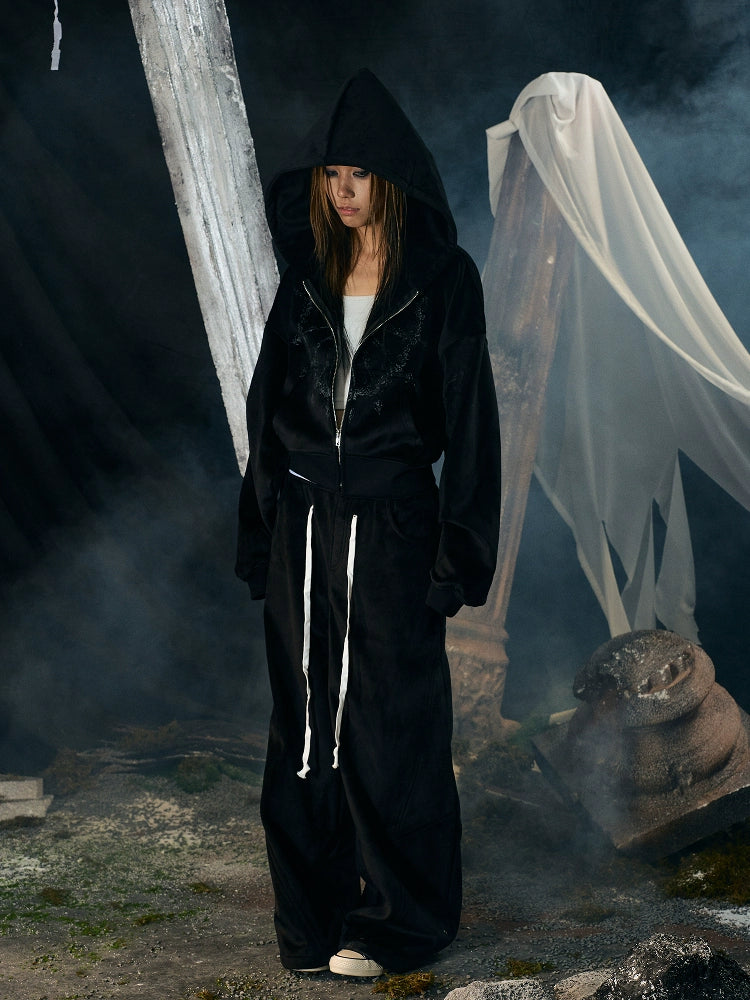 PAIKI Dark Wizard Hat Jacket Velvet Hooded Zip Sweater
