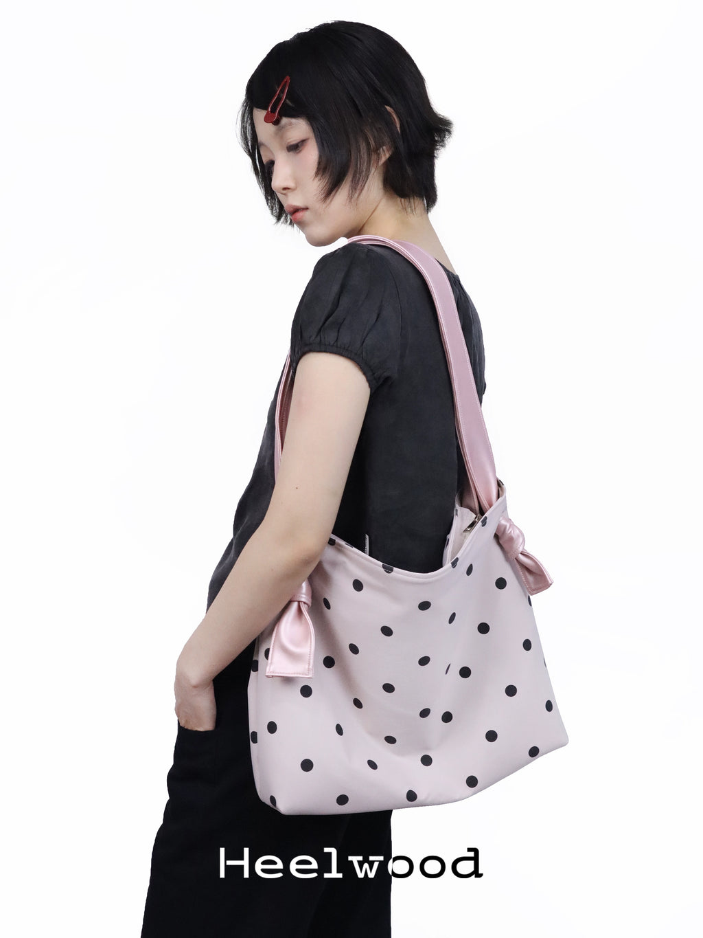 Heelwood Large Capacity Contrast Color Polka Dot Shoulder Tote Bag