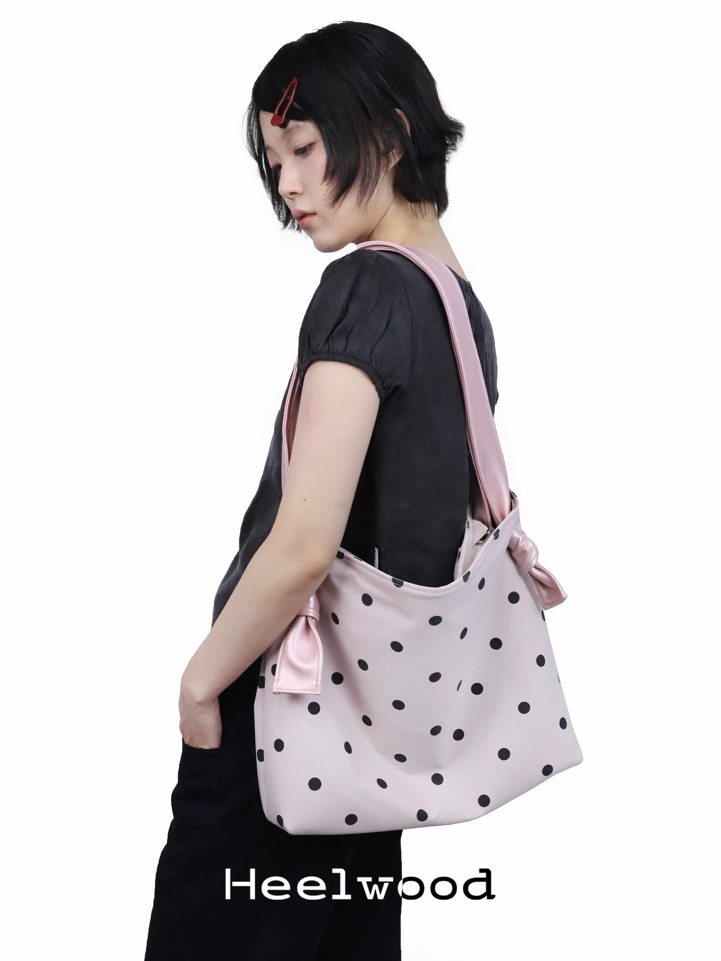 Heelwood Large Capacity Contrast Color Polka Dot Shoulder Tote Bag