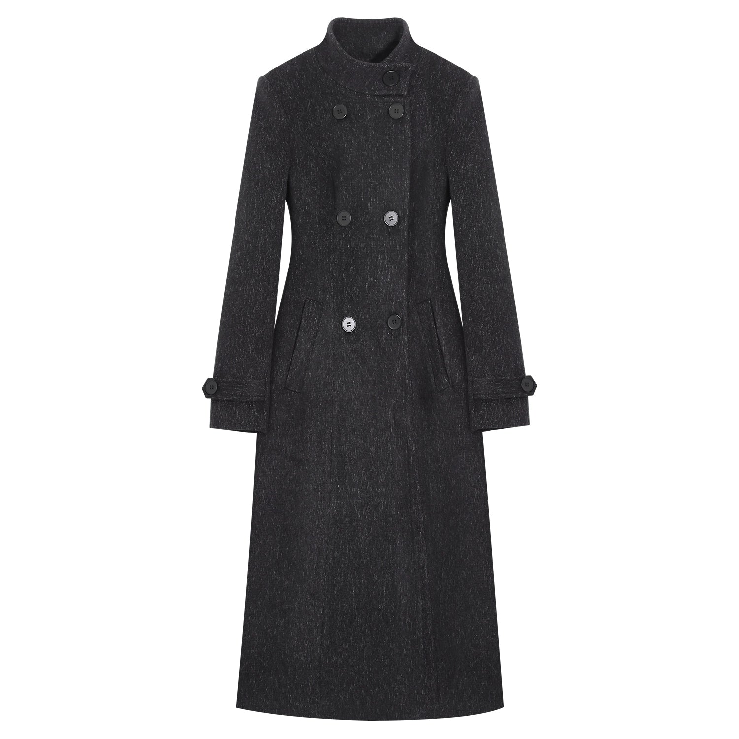 LLROGE Waist Medium and Long Over-knee Temperament Stand-up Collar Woolen Coat