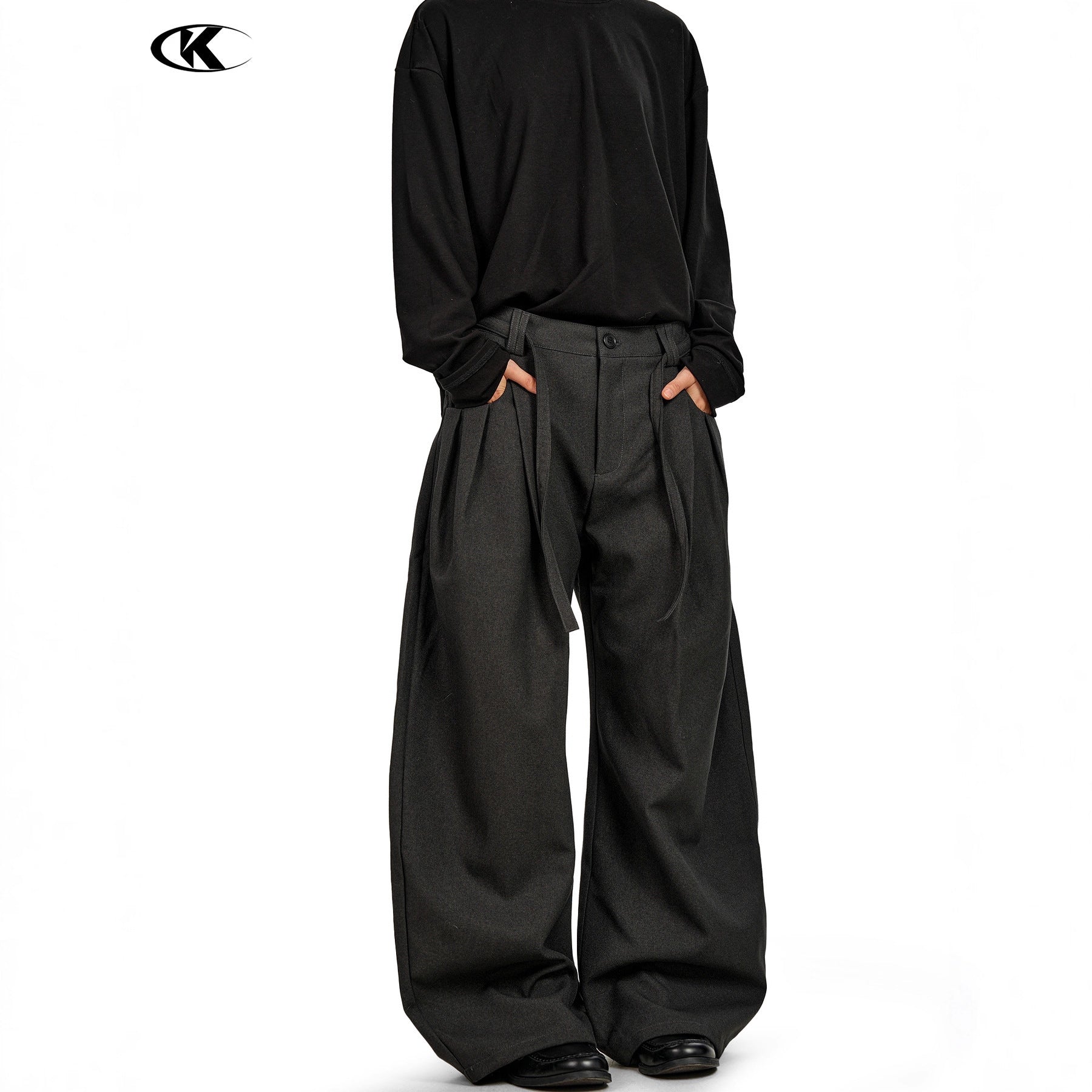 11KN Drawstring Retro Pleated Loose and Thin Trousers