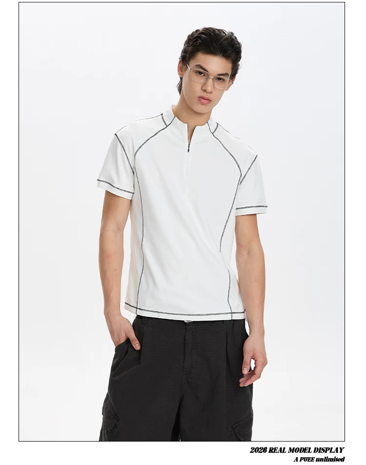 A PUEE Open Line Half Zipper Front Shoulder Tee