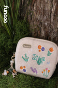 FUNCOO Cotton and Linen Embroidered Flower Portable Jewelry Bag