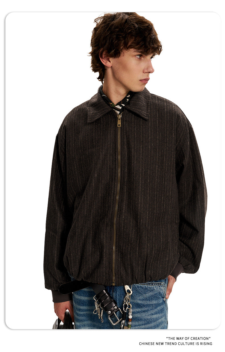 11KN Vintage Striped Short Wide Letter Embroidered Jacket