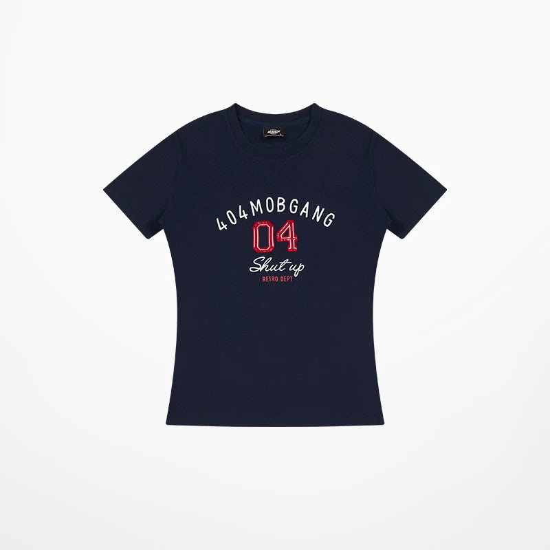 404MOB Retro Sticker Embroidered Versatile and Slim Tee