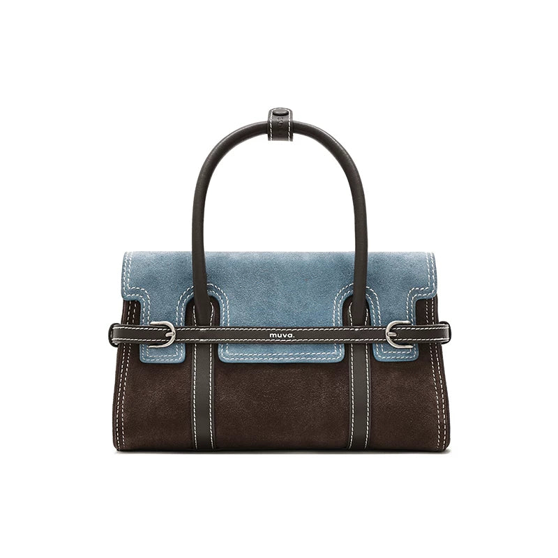 MUVA Retro Contrasting Cowhide Velvet Shoulder Messenger Bag