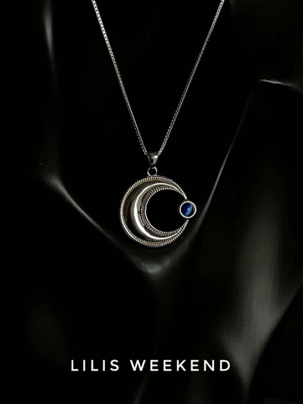 Lilis Weekend Solid Curved Moon Blue Opal Necklace