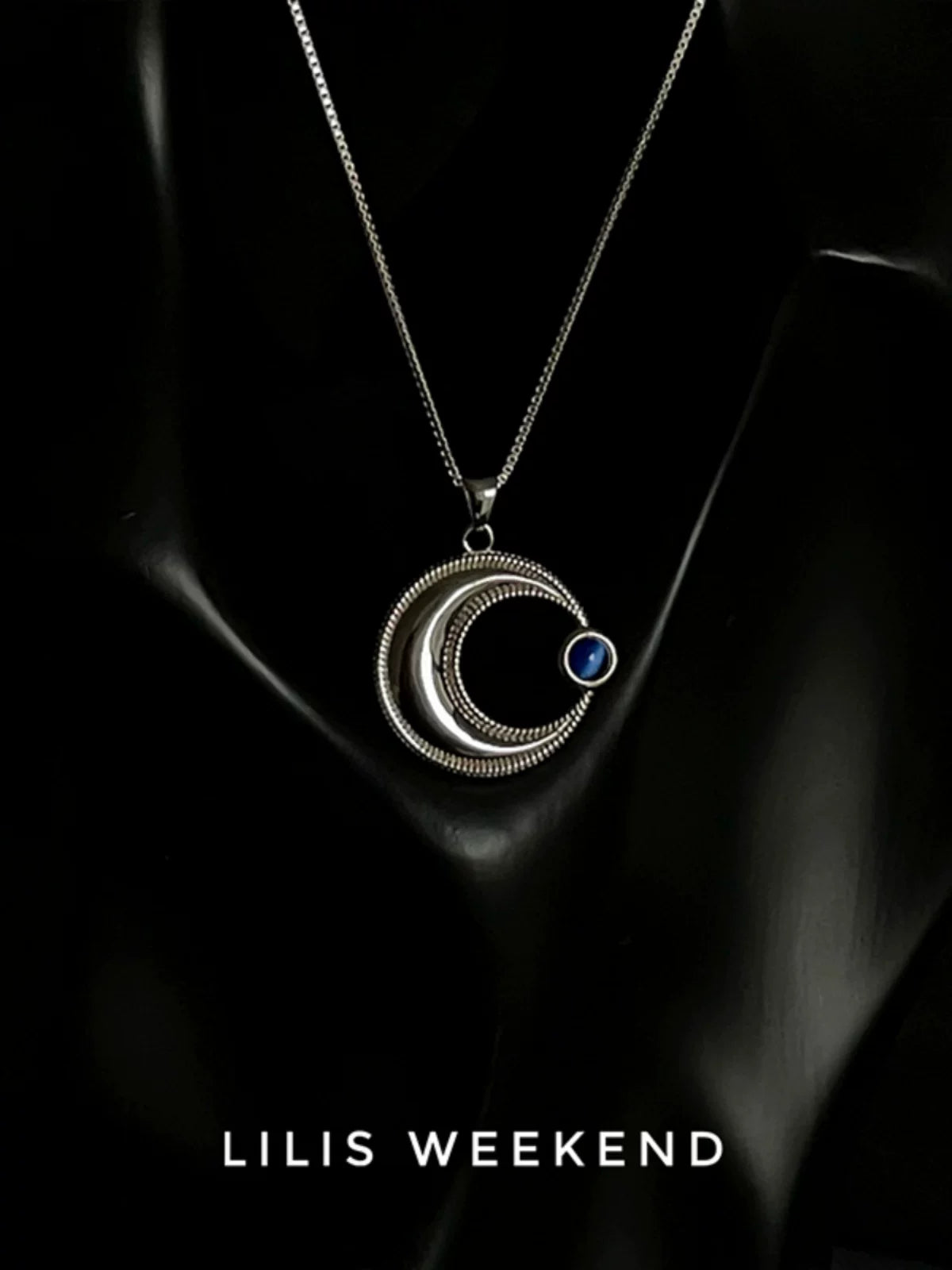 Lilis Weekend Solid Curved Moon Blue Opal Necklace