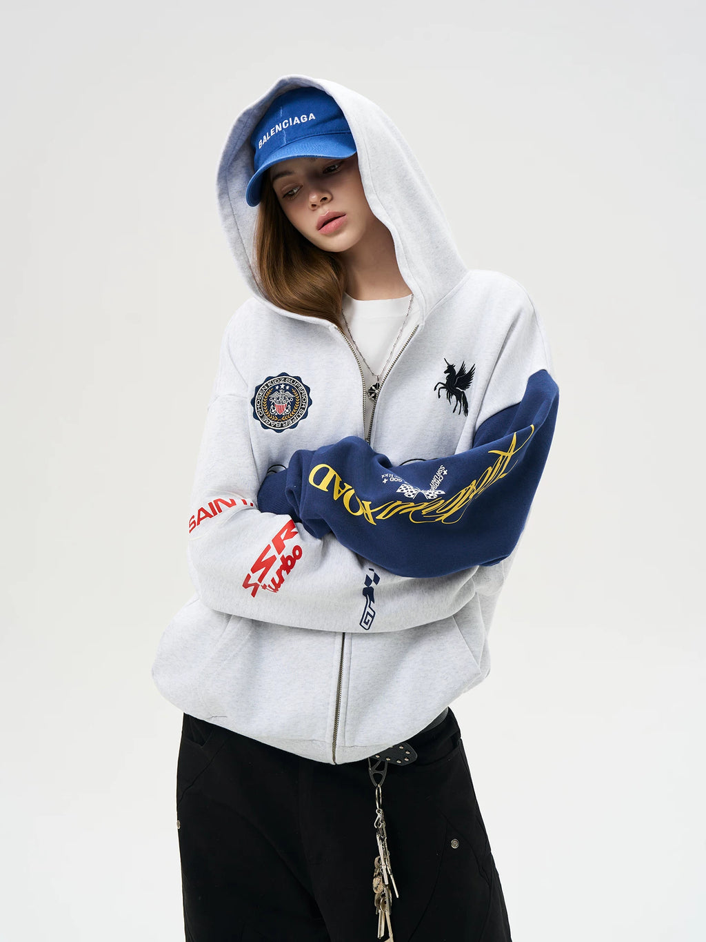 SSR Logo Embroidery Stitching Contrasting Sweater Jacket