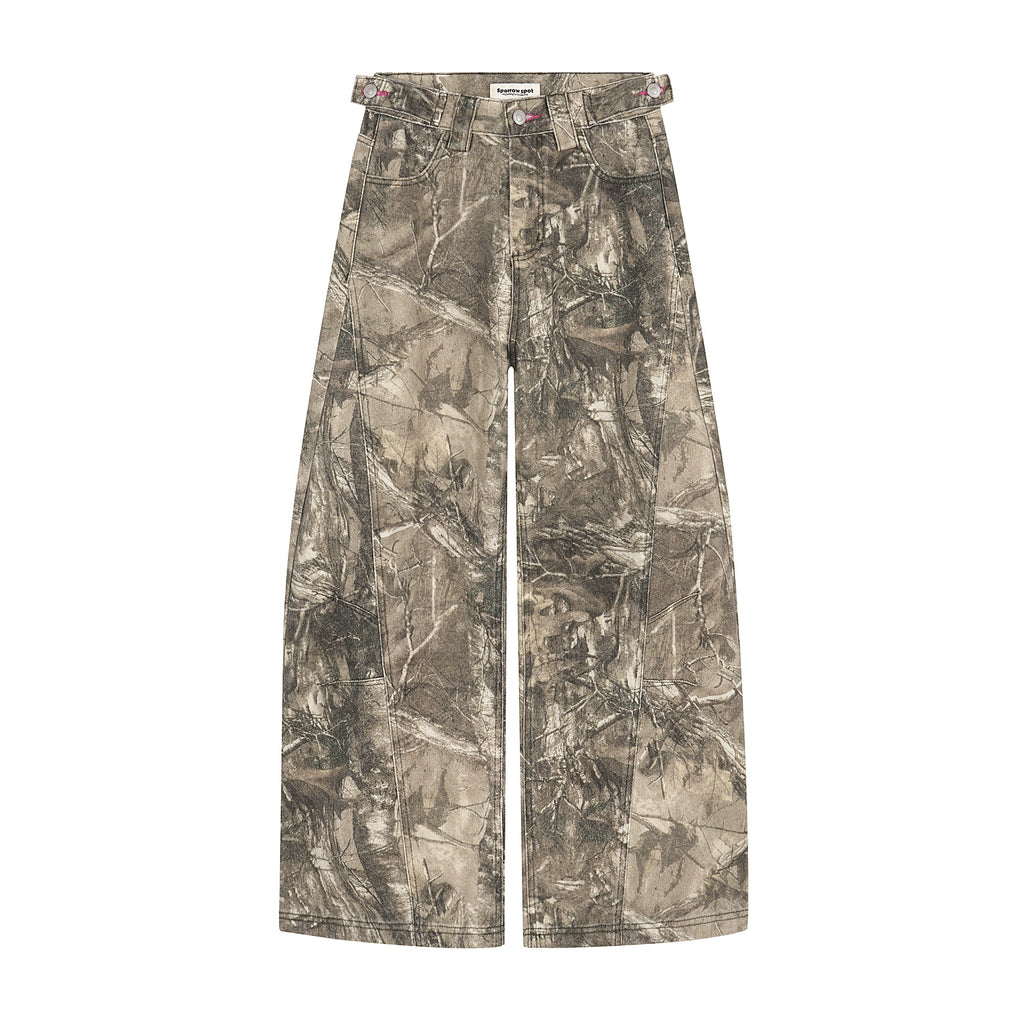 BLACKLISTS Vintage Alphabet Embroidered Twig Camouflage Jeans