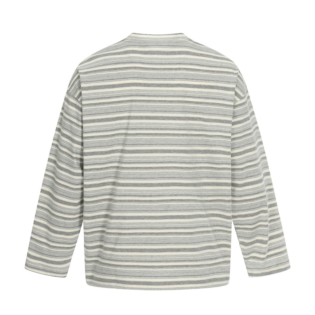 11KN Retro Striped Contrasting Color Casual Crew Neck Long Sleeve