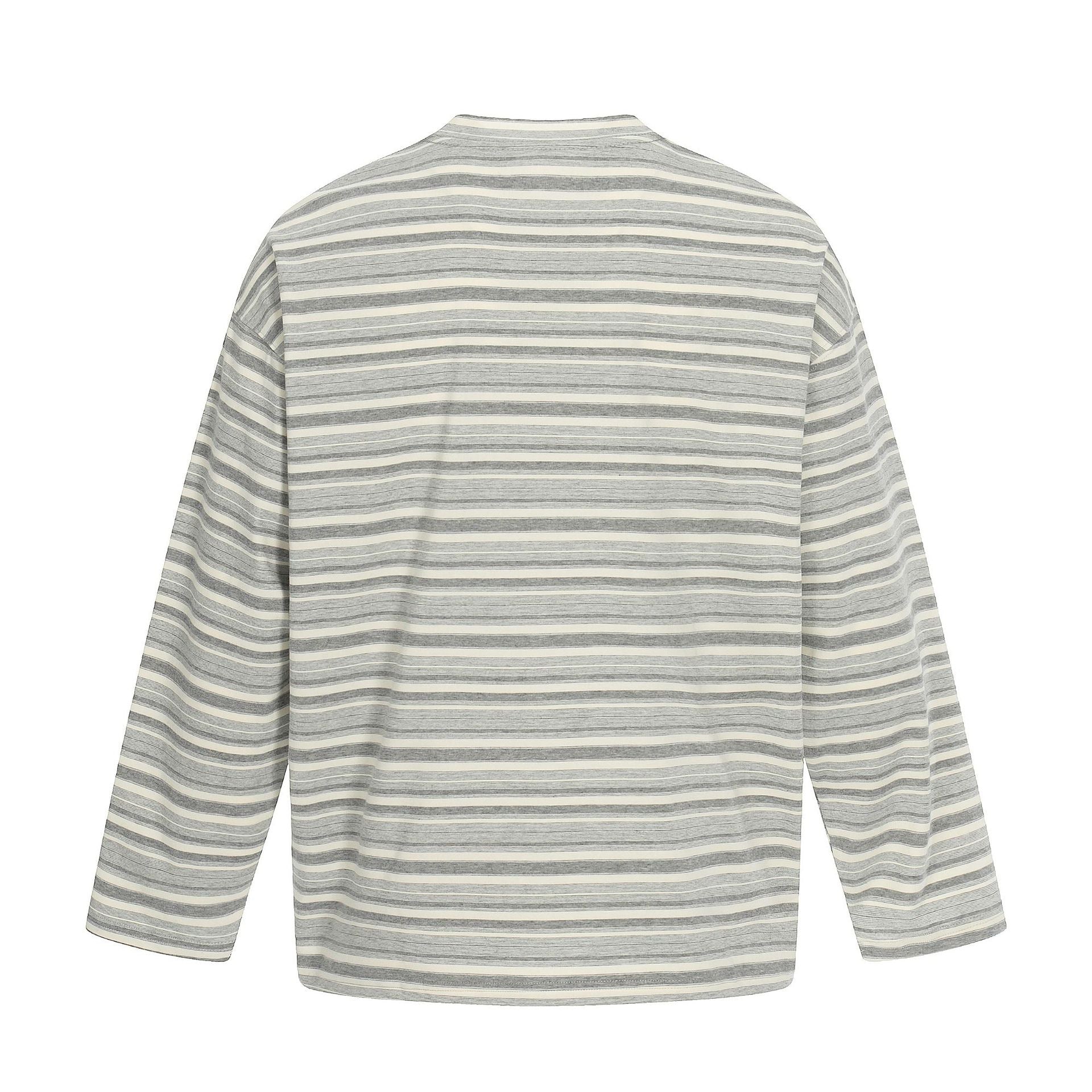11KN Retro Striped Contrasting Color Casual Crew Neck Long Sleeve