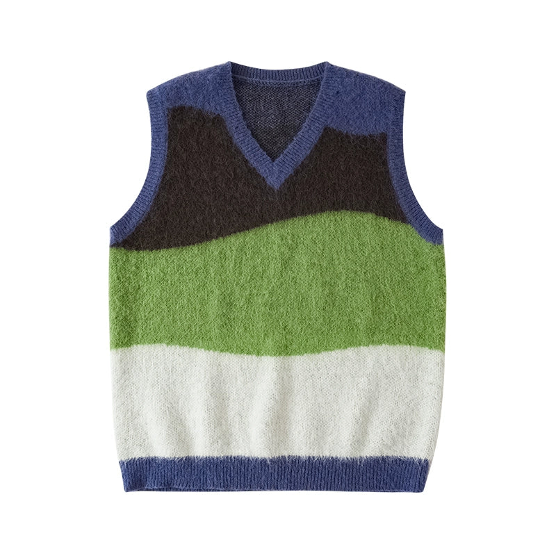 LR MADE Retro Contrasting Color Splicing Short Vest