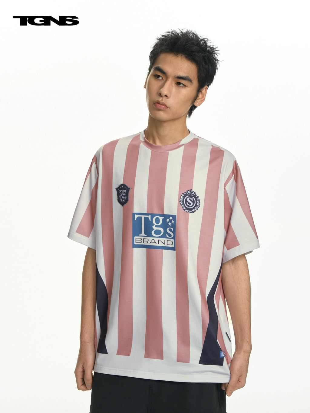 TGNS Vertical Striped Retro Sport Loose Tee