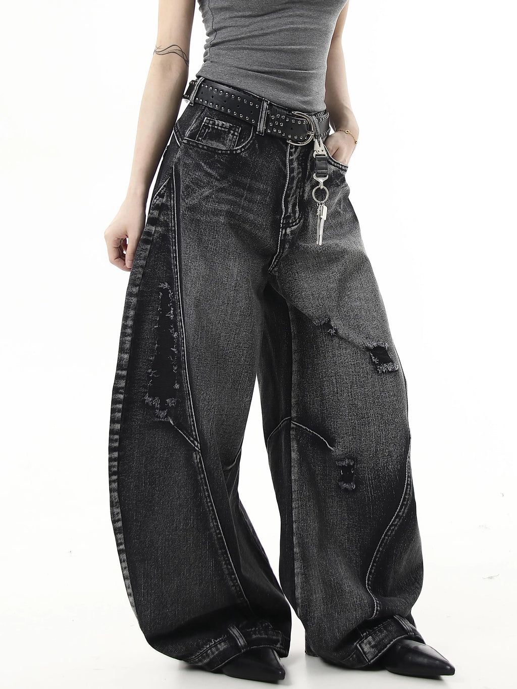 BLACKLISTS Ripped Premium Wide Leg Jeans