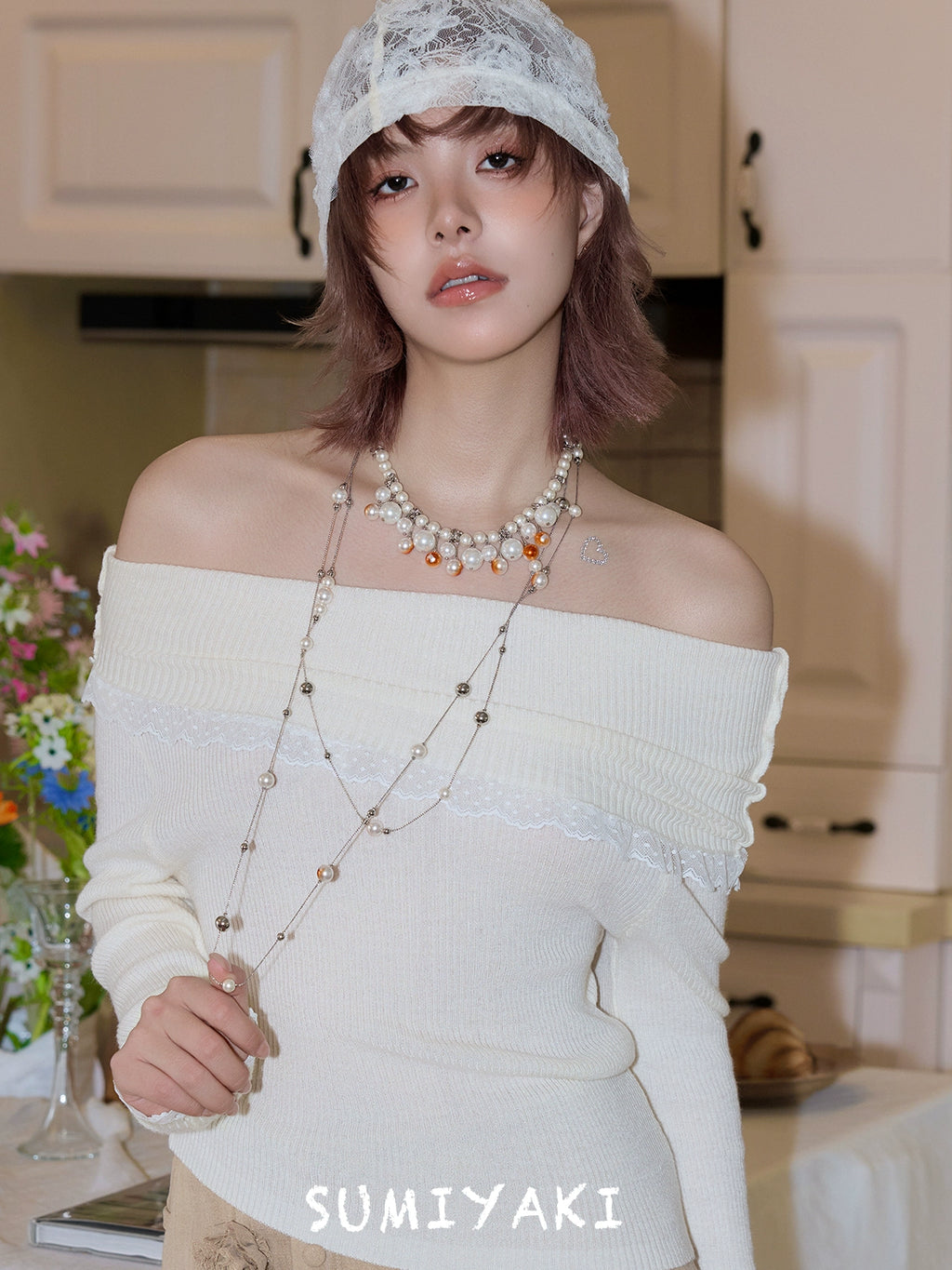 SUMIYAKI Burning Broken Pearl Necklace