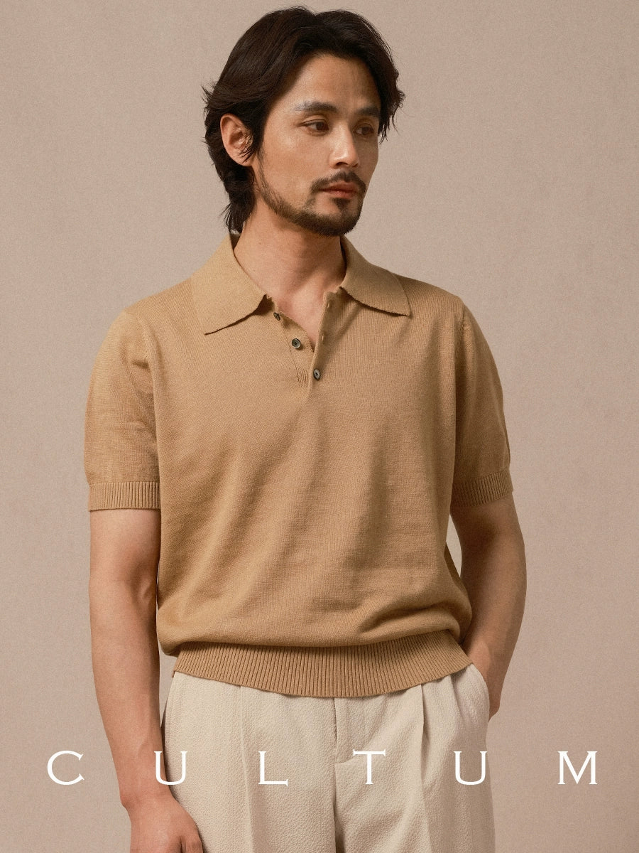 CULTUM Lapel Cotton and Linen Knitted Light Polo Shirt