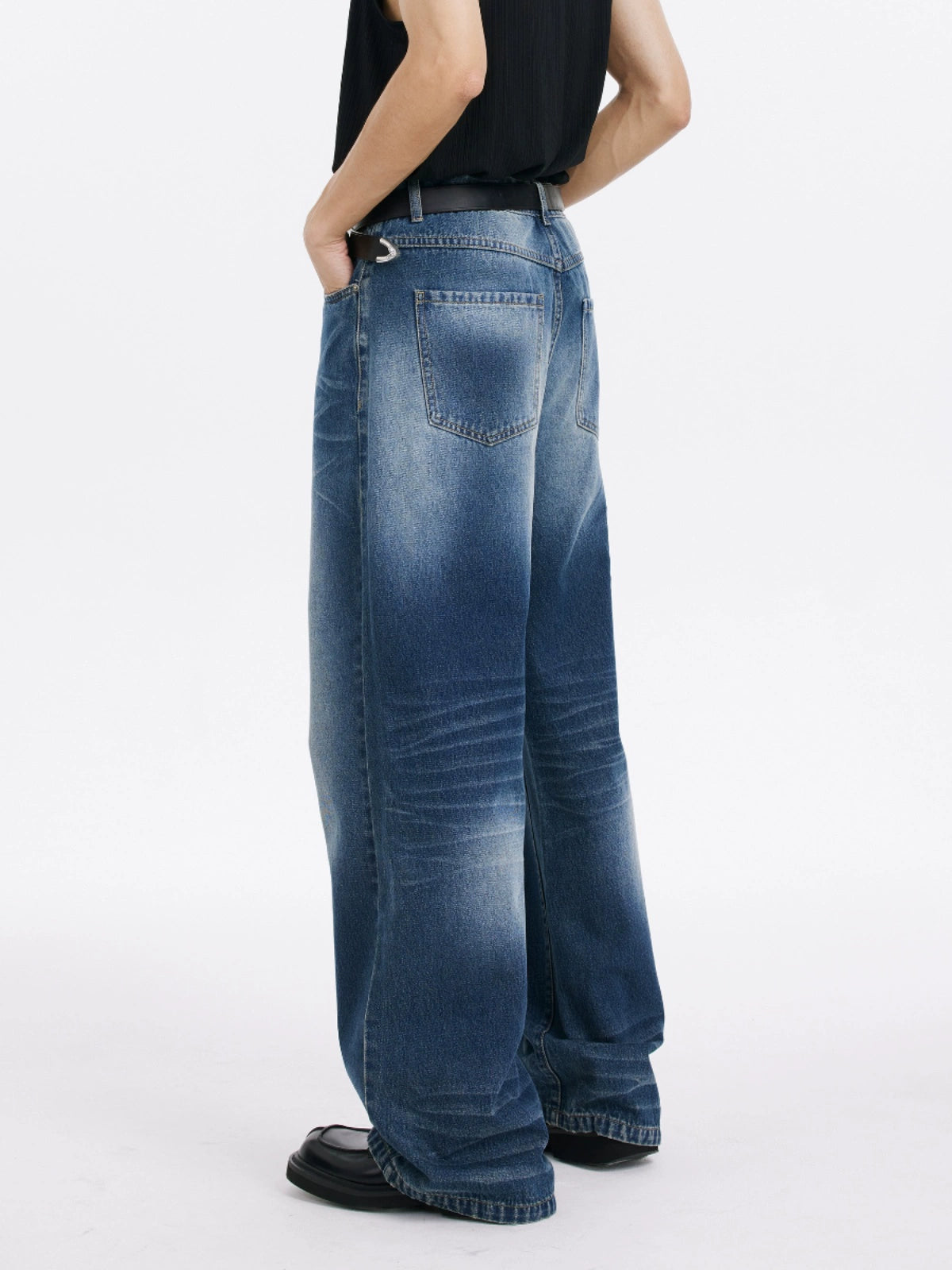 DIMC Washed Blue and White Striped Jeans