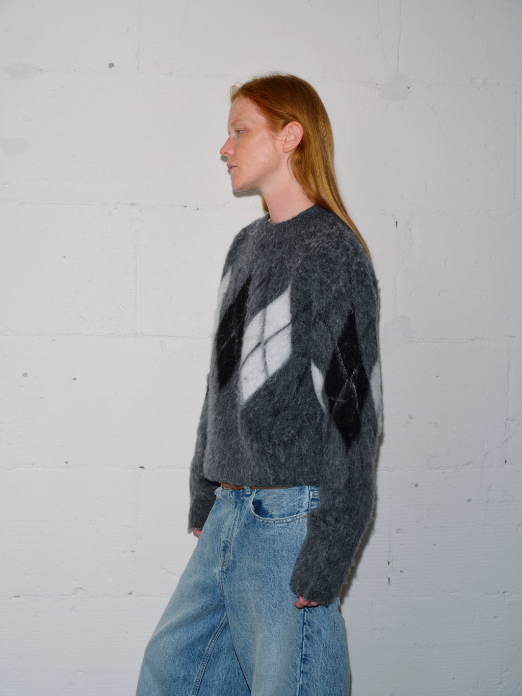 VLABMADE Vintage Contrast Rhombus Knitted Sweater