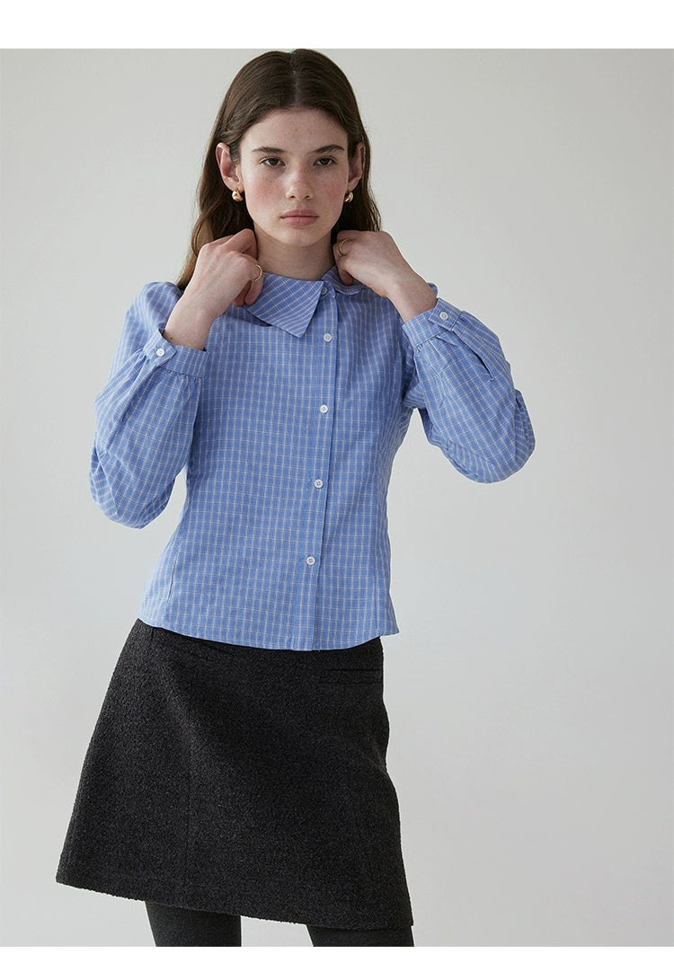 VOOE Irregular Flip-neck Contrasting Plaid Shirt