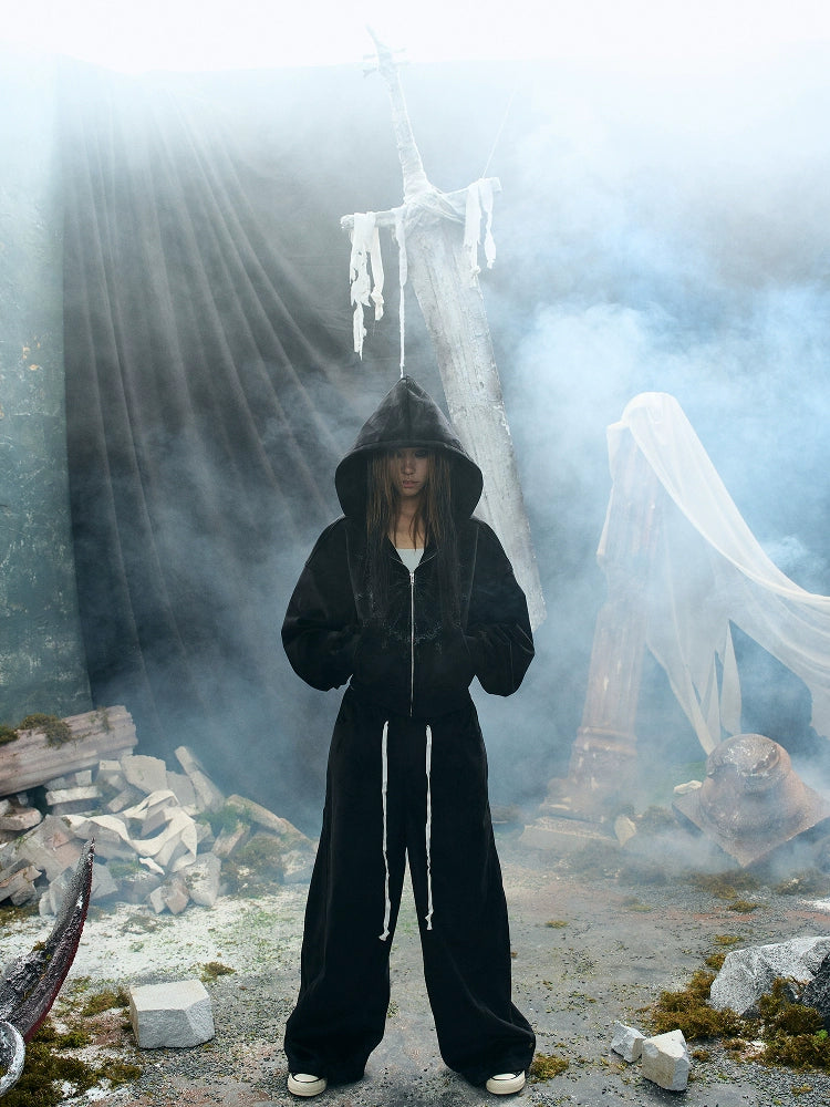 PAIKI Dark Wizard Hat Jacket Velvet Hooded Zip Sweater