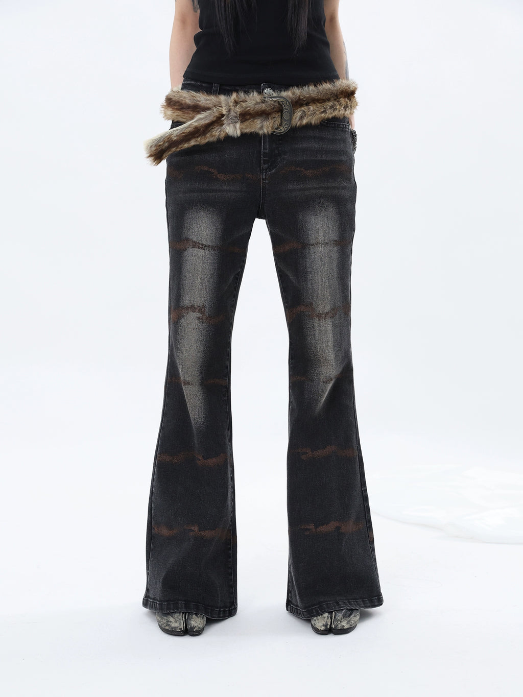 FUZZYKON Ripple Print Stretch Horn Jeans