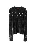 DETW Pentagram Leather Rivet Front Shoulder Crew Neck Sweater