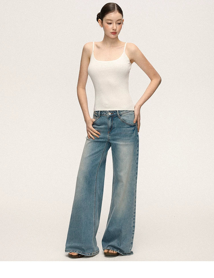 Anna Aneae High Waist Slim Loose Straight Mopping Jeans