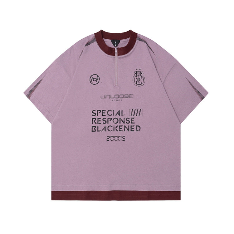 OVDY Cross-border Sports Splicing Printed Matching Short-sleeved Tee.