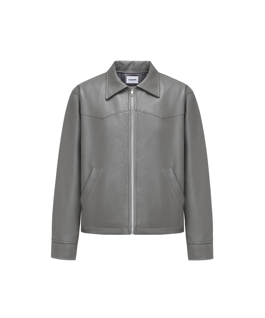 SINONOME faux PU short leather jacket cleanfit
