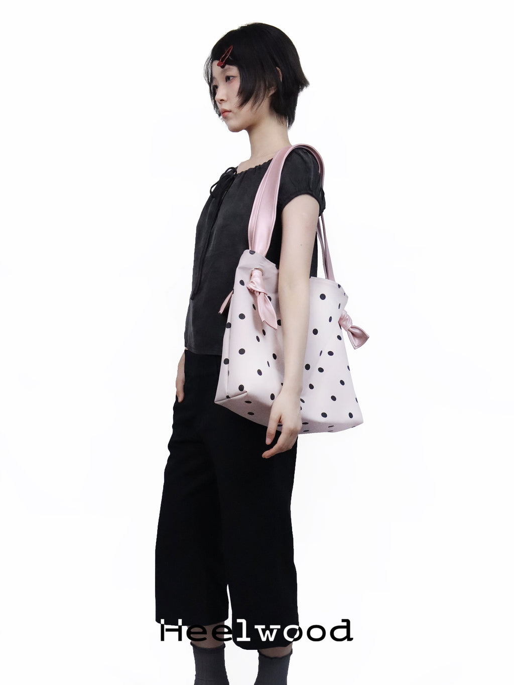 Heelwood Large Capacity Contrast Color Polka Dot Shoulder Tote Bag