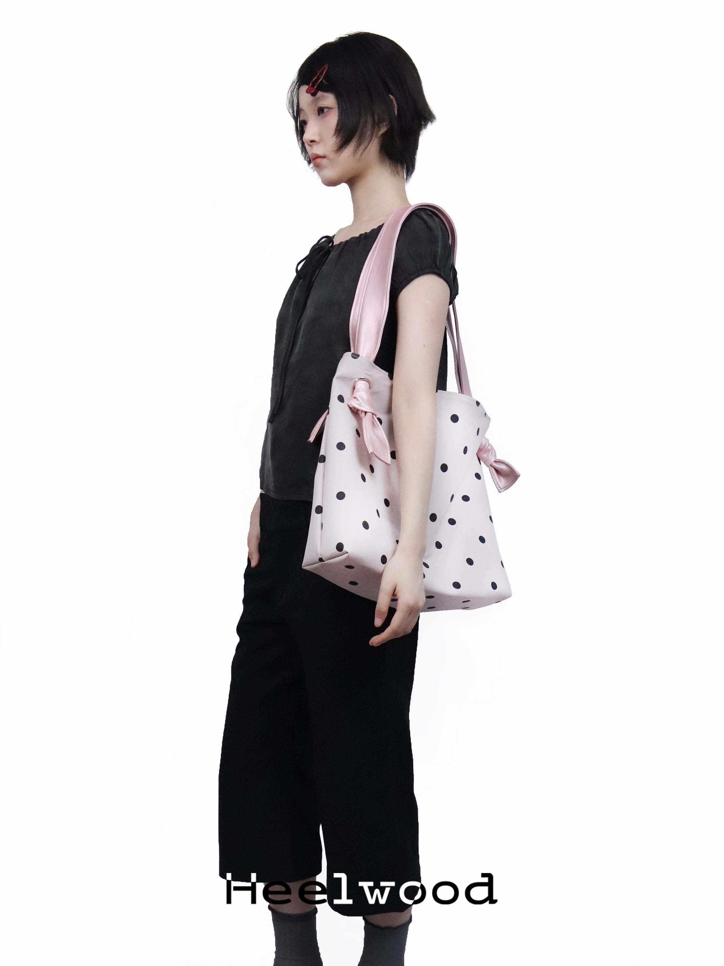 Heelwood Large Capacity Contrast Color Polka Dot Shoulder Tote Bag