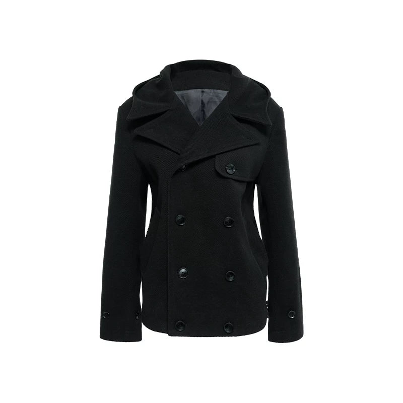 Audwyn Double-breasted British Hooded Woolen Coat