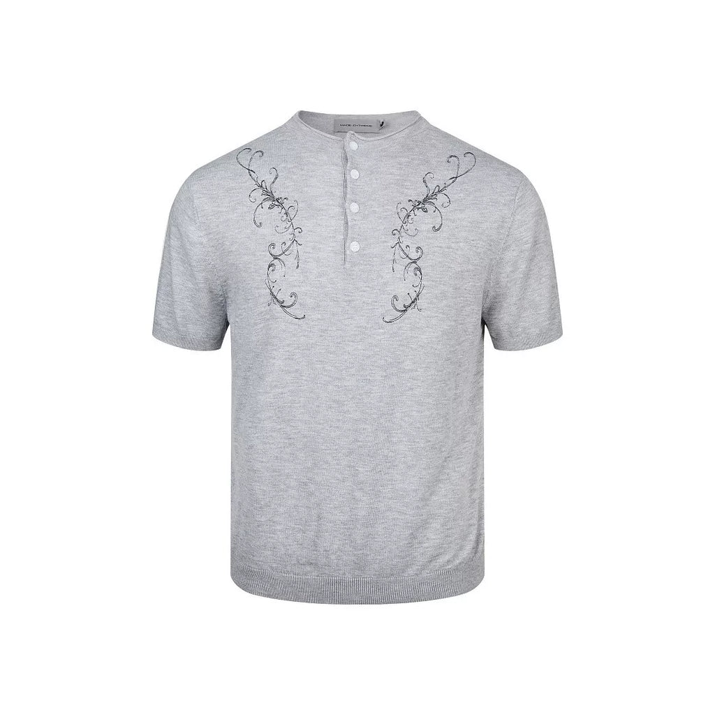 EME Crew Neck Floral Embroidery Knitted Breathable Tee