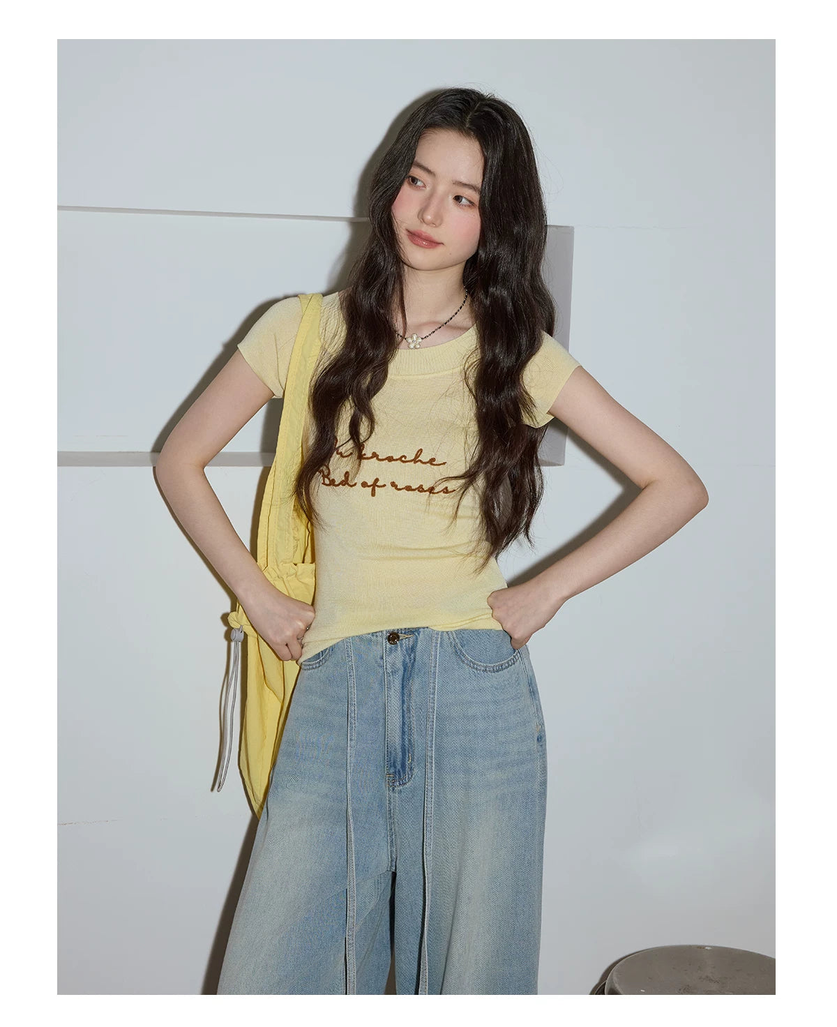 XUJING Crew Neck Embroidery Knitted Slim Tee