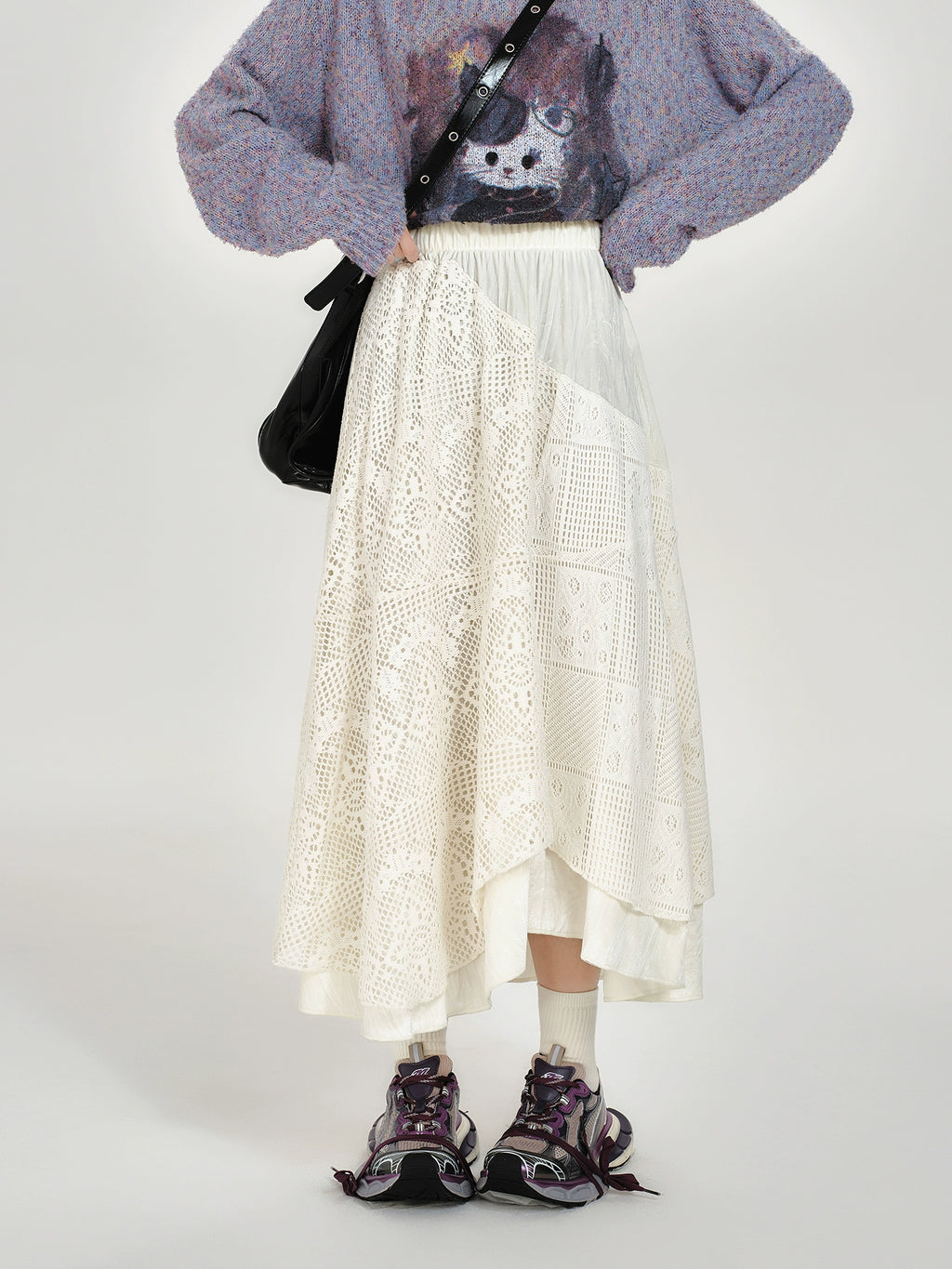 Girlyhalo Vintage Irregular Patchwork Lace Skirt