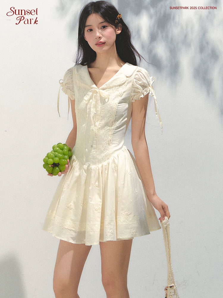 SunsetPark Embroidered Shirt Collar Dress