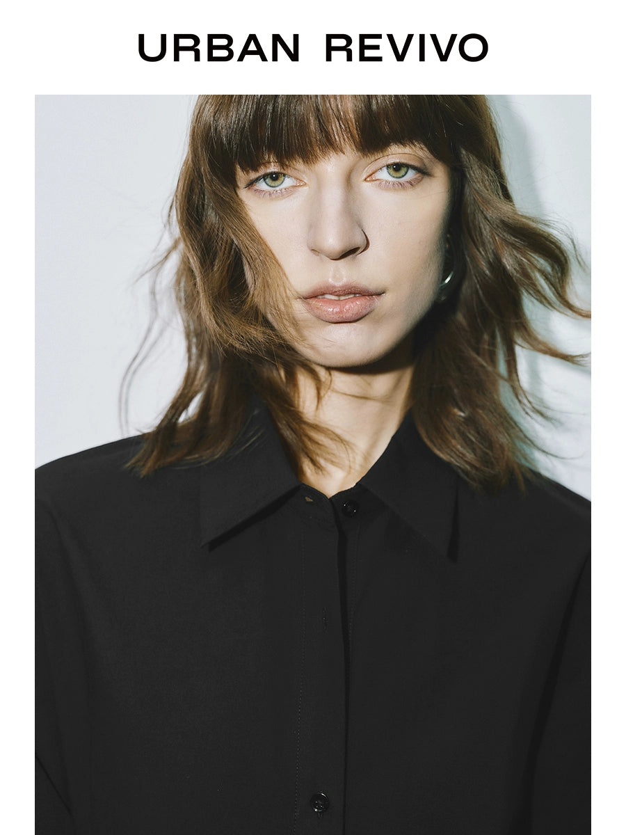 URBAN REVIVO Temperament Commuter Pleated Waist Open Shirt