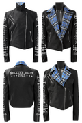 DETW 25ss * "greed" original heavy industry front shoulder diagonal placket zipper slim plaid splicing short wide jacket