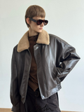 COLN PU Leather Jacket Sweater Collar Cotton Jacket